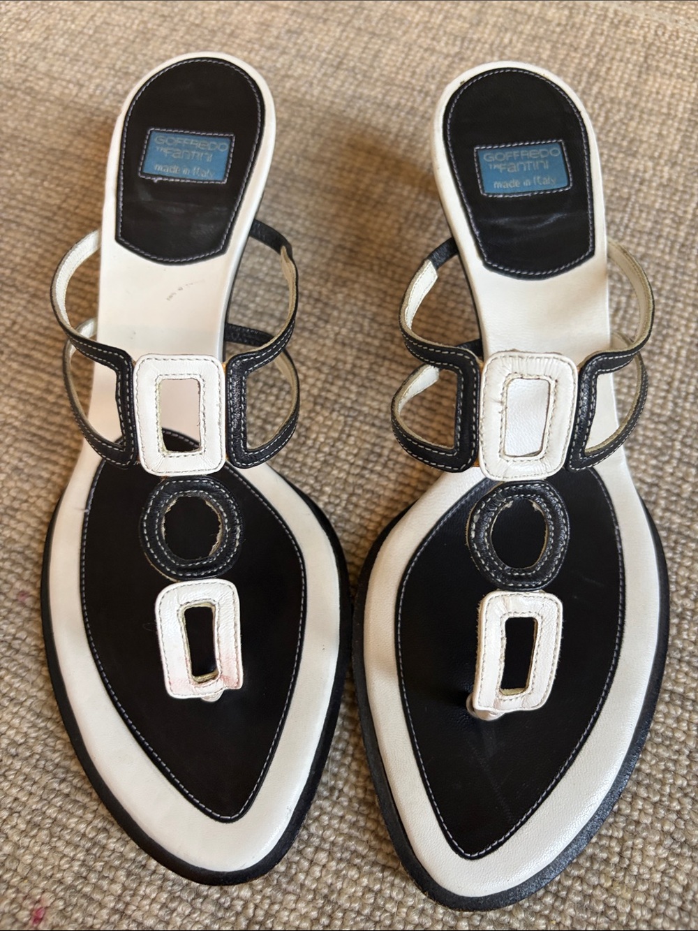 Black & White  GOFFREDO FANTINI  Leather Slide Sandals
